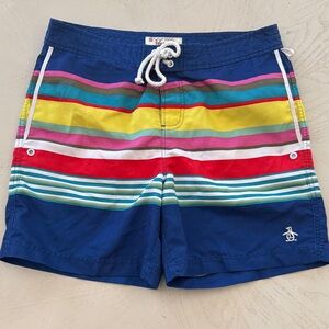 Men's Original Penguin Munsingwear Blue Stripe Swim Shorts Size 31